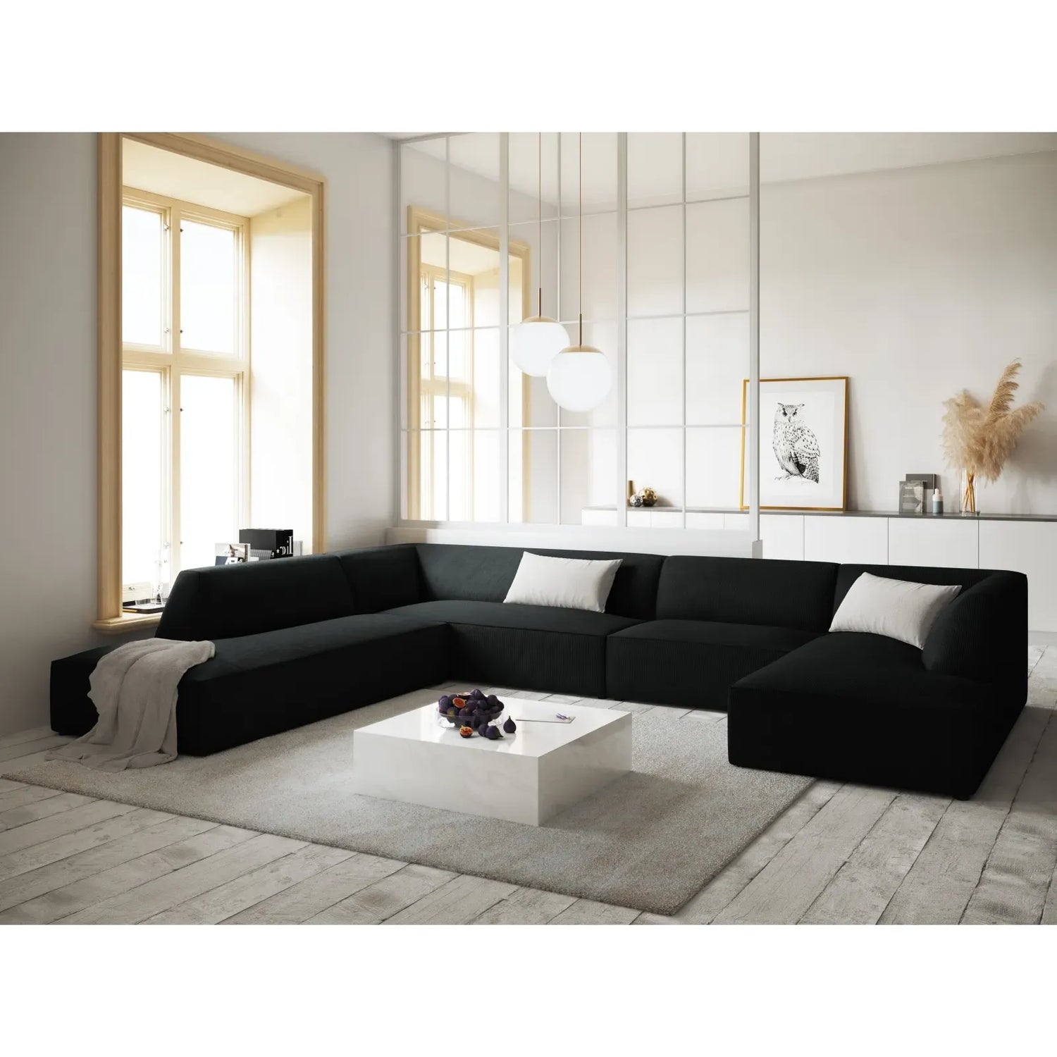 Ruby 7-Sitzer Panorama-Sofa Links, mit Bezug in Samt, Cord oder Strukturstoff, 366x273 cm