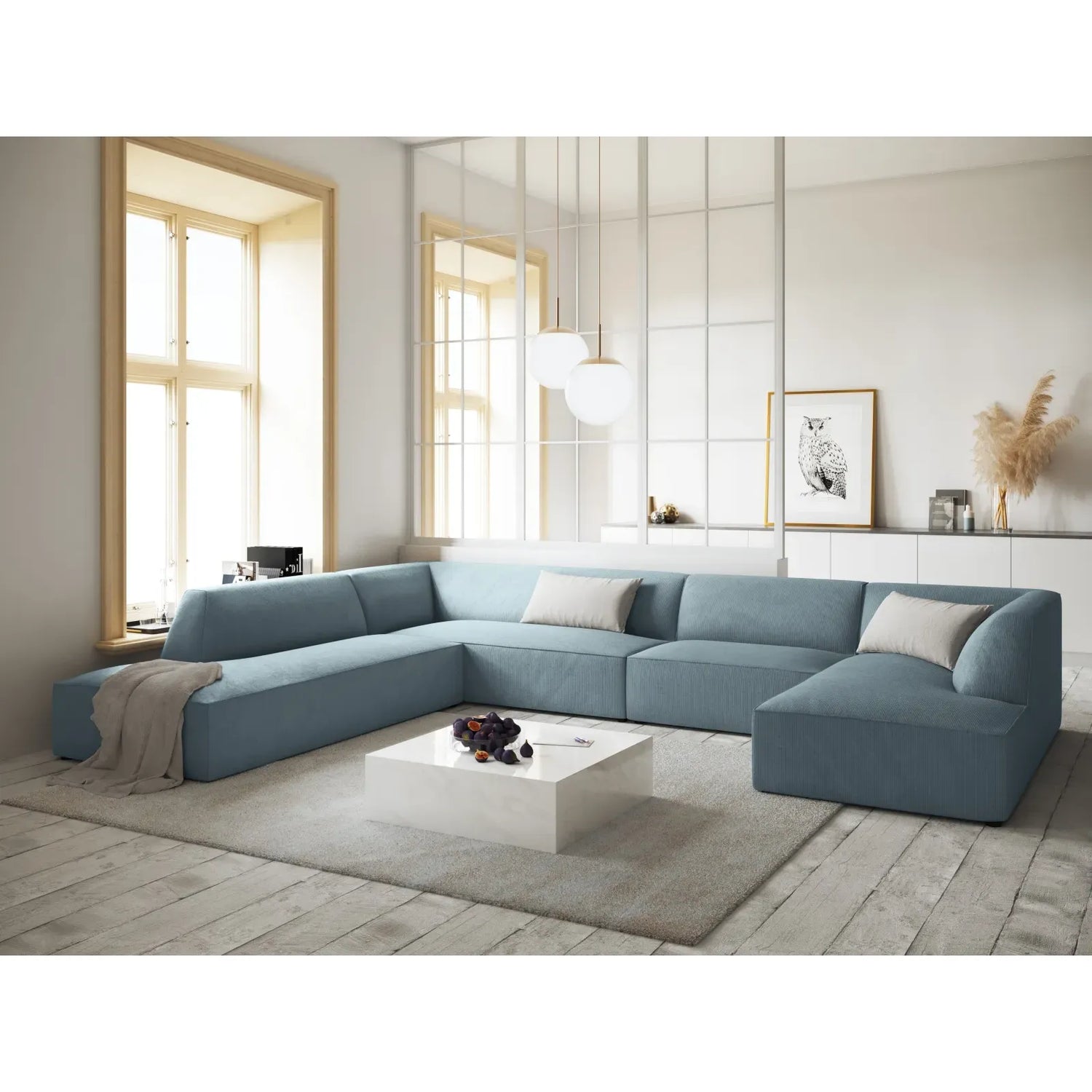 Ruby 7-Sitzer Panorama-Sofa Links, mit Bezug in Samt, Cord oder Strukturstoff, 366x273 cm