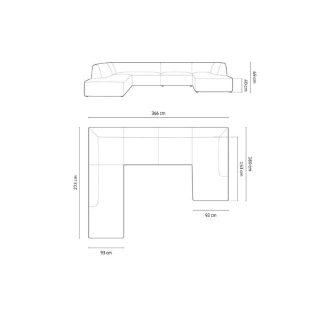 Ruby 7-Sitzer Panorama-Sofa Links, mit Bezug in Strukturierter Stoff (Ota11) in Grau, 366x273 cm – Bild 2