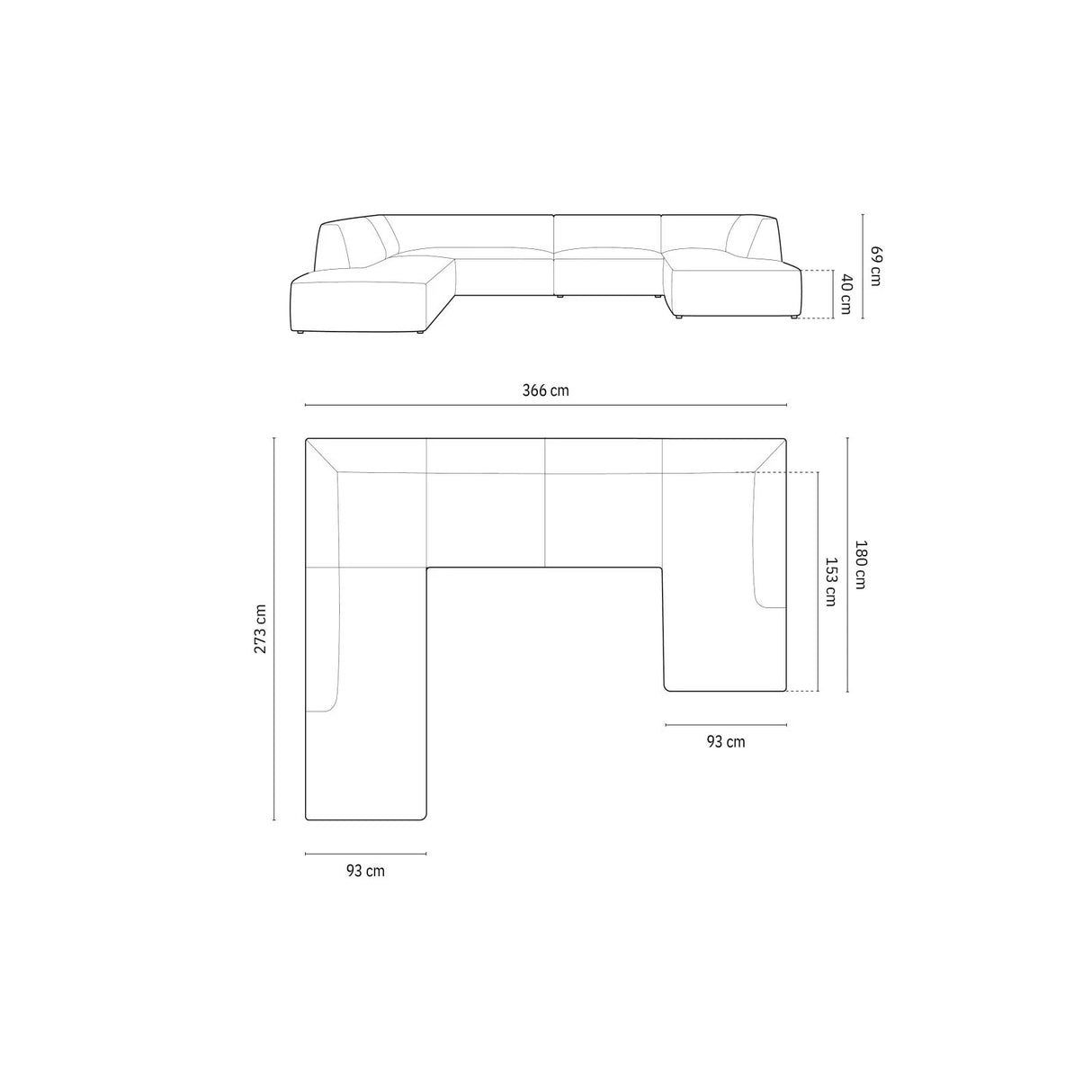 Ruby 7-Sitzer Panorama-Sofa Links, mit Bezug in Strukturierter Stoff (Ota14) in Grün, 366x273 cm – Bild 2