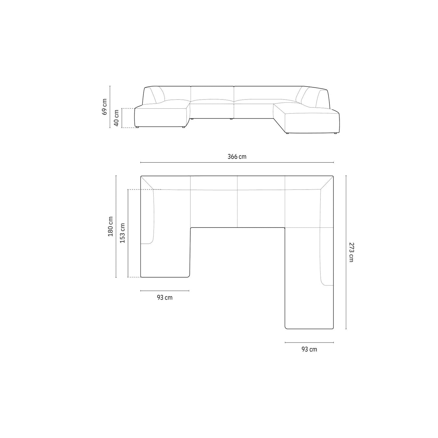 Ruby 7-Sitzer Panorama-Sofa Rechts, mit Bezug in Samt, Cord oder Strukturstoff, 366x273 cm – Bild 3