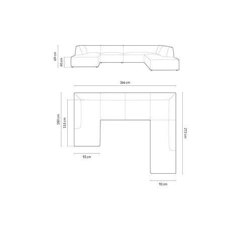Ruby 7-Sitzer Panorama-Sofa Rechts, mit Bezug in Samt (Sal11) in Rosa, 366x273 cm – Bild 3