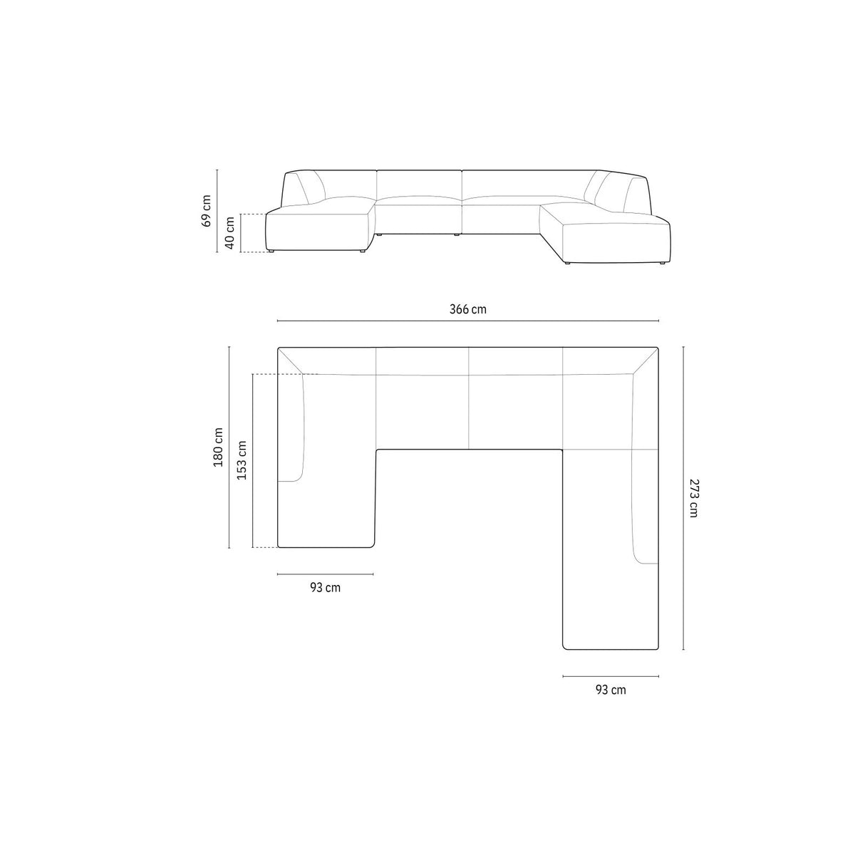 Ruby 7-Sitzer Panorama-Sofa Rechts, mit Bezug in Samt (Sal19) in Schwarz, 366x273 cm – Bild 3