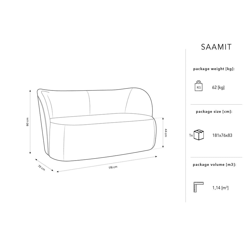 Saamit 3-Sitzer Sofa mit Bezug aus Boucle (ASCBLACK) in Schwarz, 178x72 cm – Bild 3