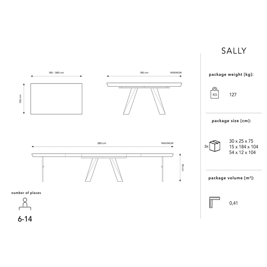 Sally ausziehbarer Esstisch aus Eichenfurnier und Eiche, 180-380 cm - ZEN ZONE Furniture