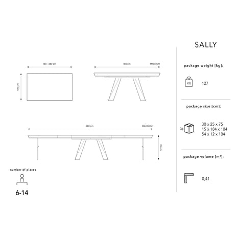 Sally ausziehbarer Esstisch aus Eichenfurnier und Eiche, 180-380 cm - ZEN ZONE Furniture