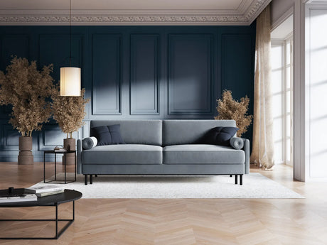 Scott 3-Sitzer Sofa, umwandelbar mit Schlaffunktion, mit Bezug aus Samt (Blu06) in Hellblau, 212x97 cm – Bild 2