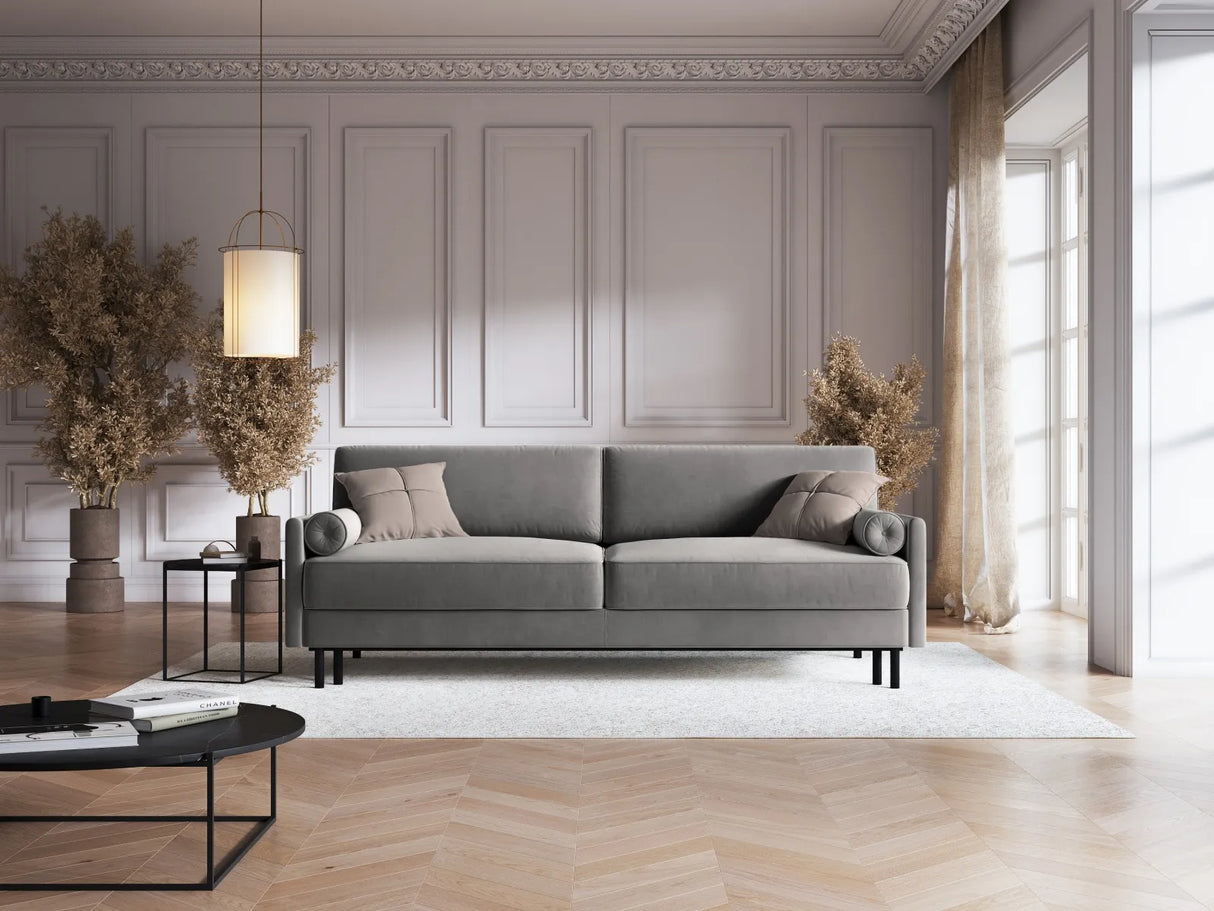 Scott 3-Sitzer Sofa, umwandelbar mit Schlaffunktion, mit Bezug aus Samt (Blu13) in Hellgrau, 212x97 cm – Bild 2