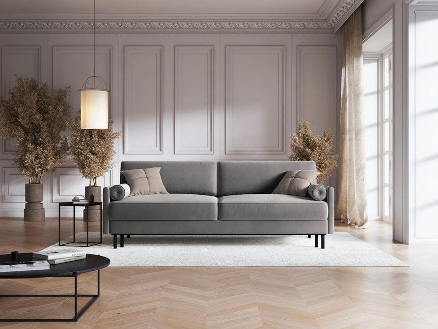 Scott 3-Sitzer Sofa, umwandelbar mit Schlaffunktion, mit Bezug aus Samt (Blu13) in Hellgrau, 212x97 cm – Bild 2