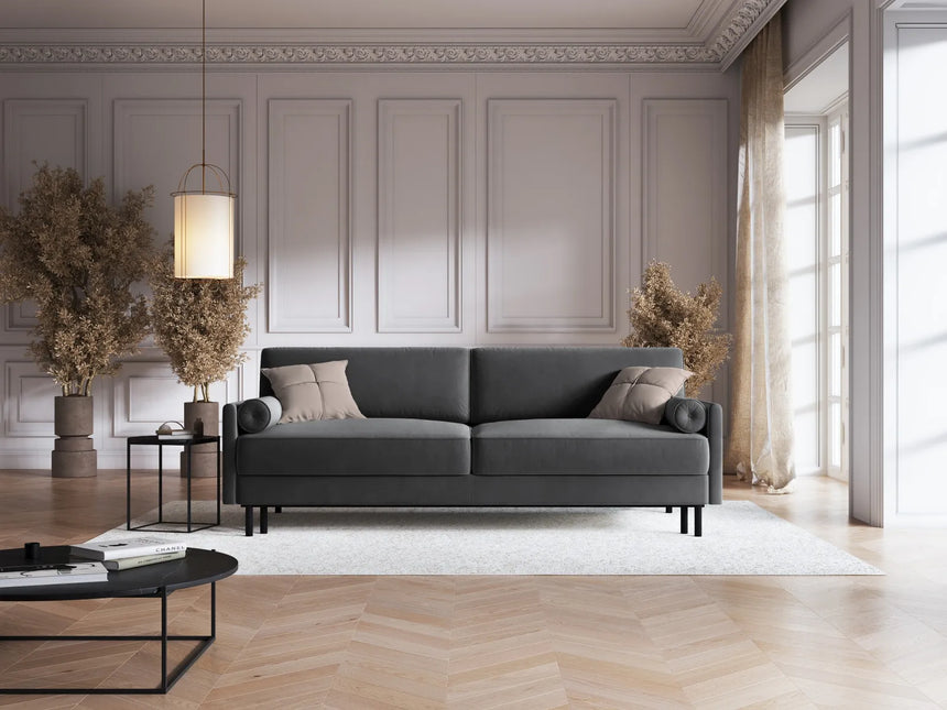 Scott 3-Sitzer Sofa, umwandelbar mit Schlaffunktion, mit Bezug aus Samt (Blu14) in Grau, 212x97 cm – Bild 2