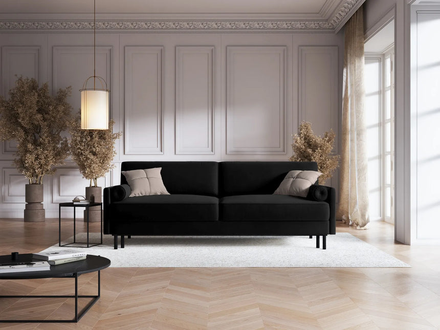 Scott 3-Sitzer Sofa, umwandelbar mit Schlaffunktion, mit Bezug aus Samt (Blu19) in Schwarz, 212x97 cm – Bild 2