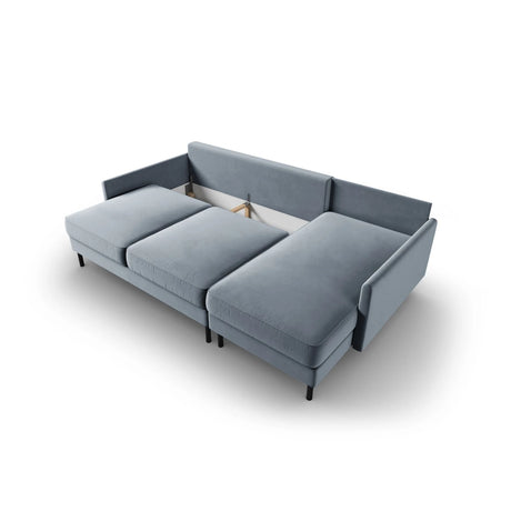 Scott 4-Sitzer Sofa, Rechte Seite, umwandelbar mit Schlaffunktion, mit Bezug aus Samt (Blu06) in Hellblau, 212x142 cm – Bild 7