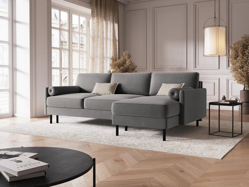 Scott 4-Sitzer Sofa, Rechte Seite, umwandelbar mit Schlaffunktion, mit Bezug aus Samt (Blu13) in Hellgrau, 212x142 cm – Bild 2