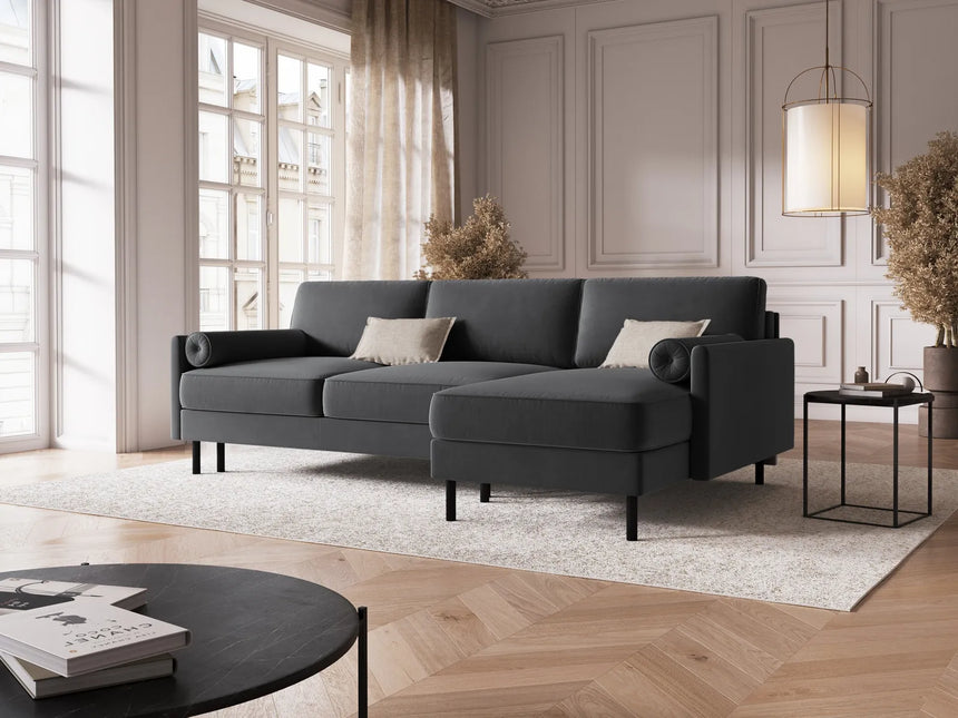 Scott 4-Sitzer Sofa, Rechte Seite, umwandelbar mit Schlaffunktion, mit Bezug aus Samt (Blu14) in Grau, 212x142 cm – Bild 2