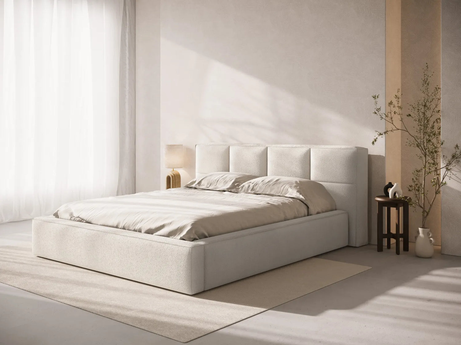 Simon Bett mit Stauraum in Boucle (LEG2) in Leichtes Beige, 160x200 cm – Bild 2