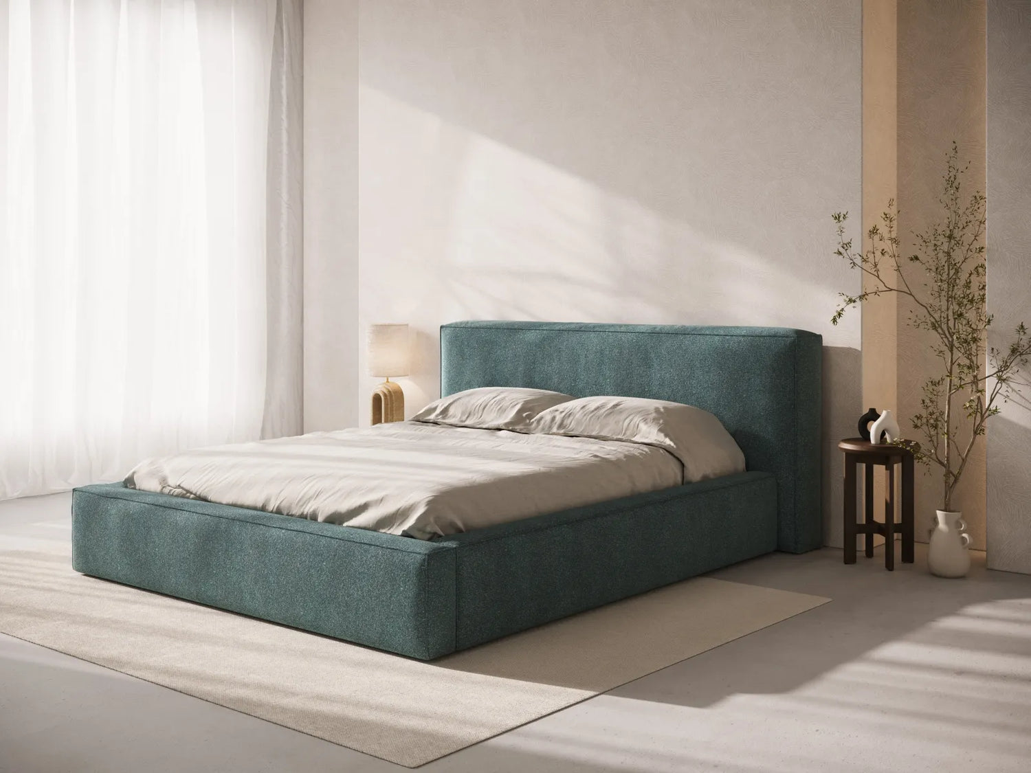 Simon Bett mit Stauraum in Strukturierter Stoff (Pue39) in Green Blue Melange, 180x200 cm – Bild 2