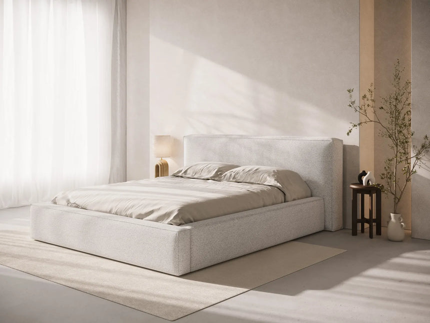 Simon Bett mit Stauraum in Strukturierter Stoff (Pue80) in Light Grey Melange, 180x200 cm – Bild 2