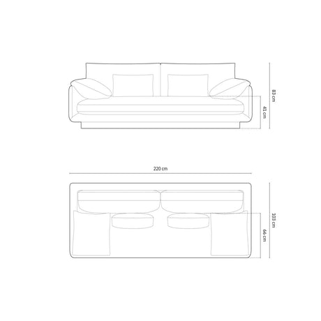 Torino 3-Sitzer Sofa aus Samt (CasEbo) in Ebony, 220x103 cm – Bild 2