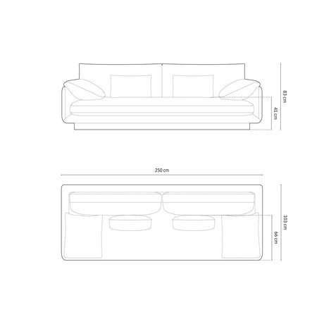 Torino 4-Sitzer Sofa aus Samt oder Strukturstoff, 250x103 cm – Bild 2