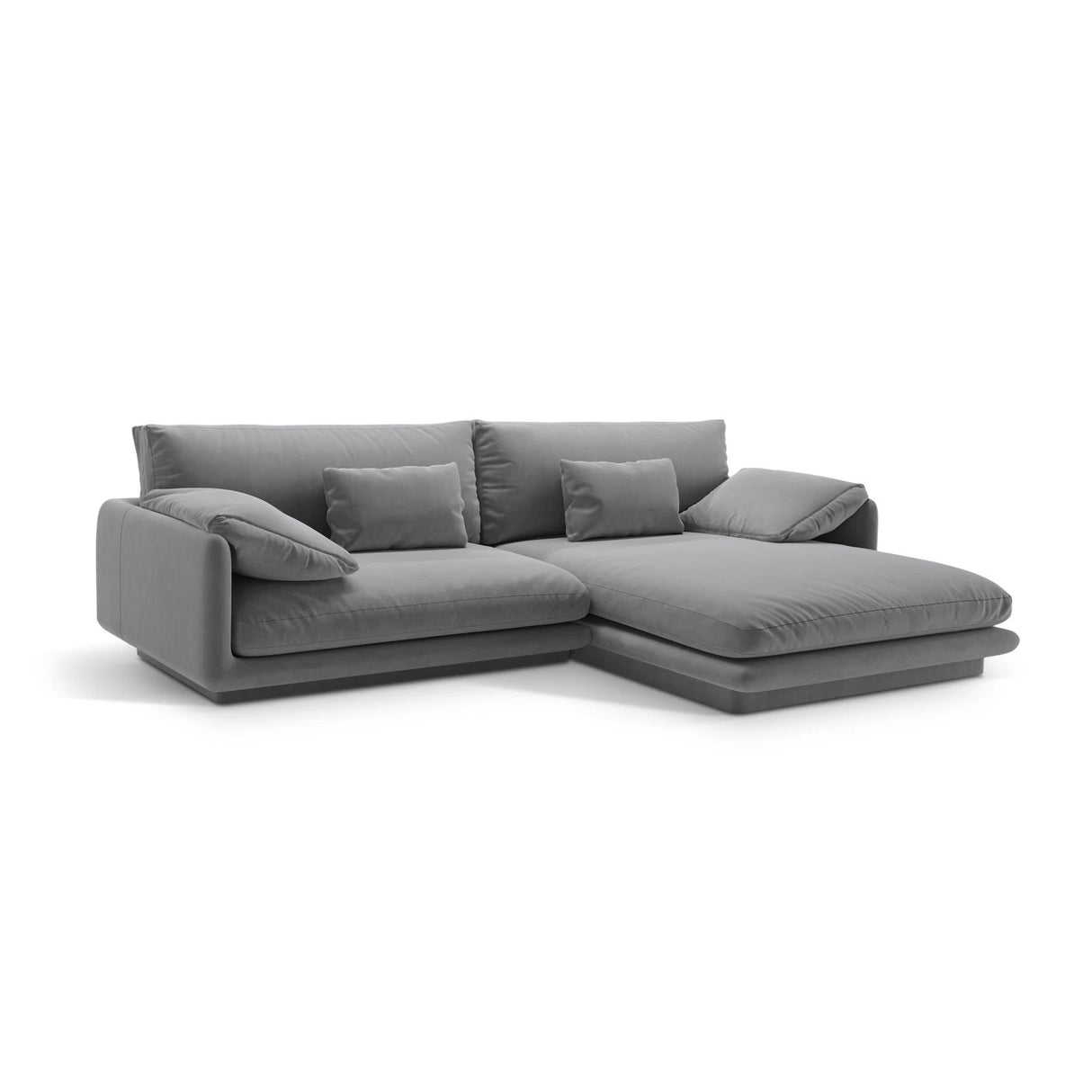 Torino Ecksofa, Rechte Seite, aus Samt (CasAsh) in Hellgrau, 250x170 cm – Bild 3