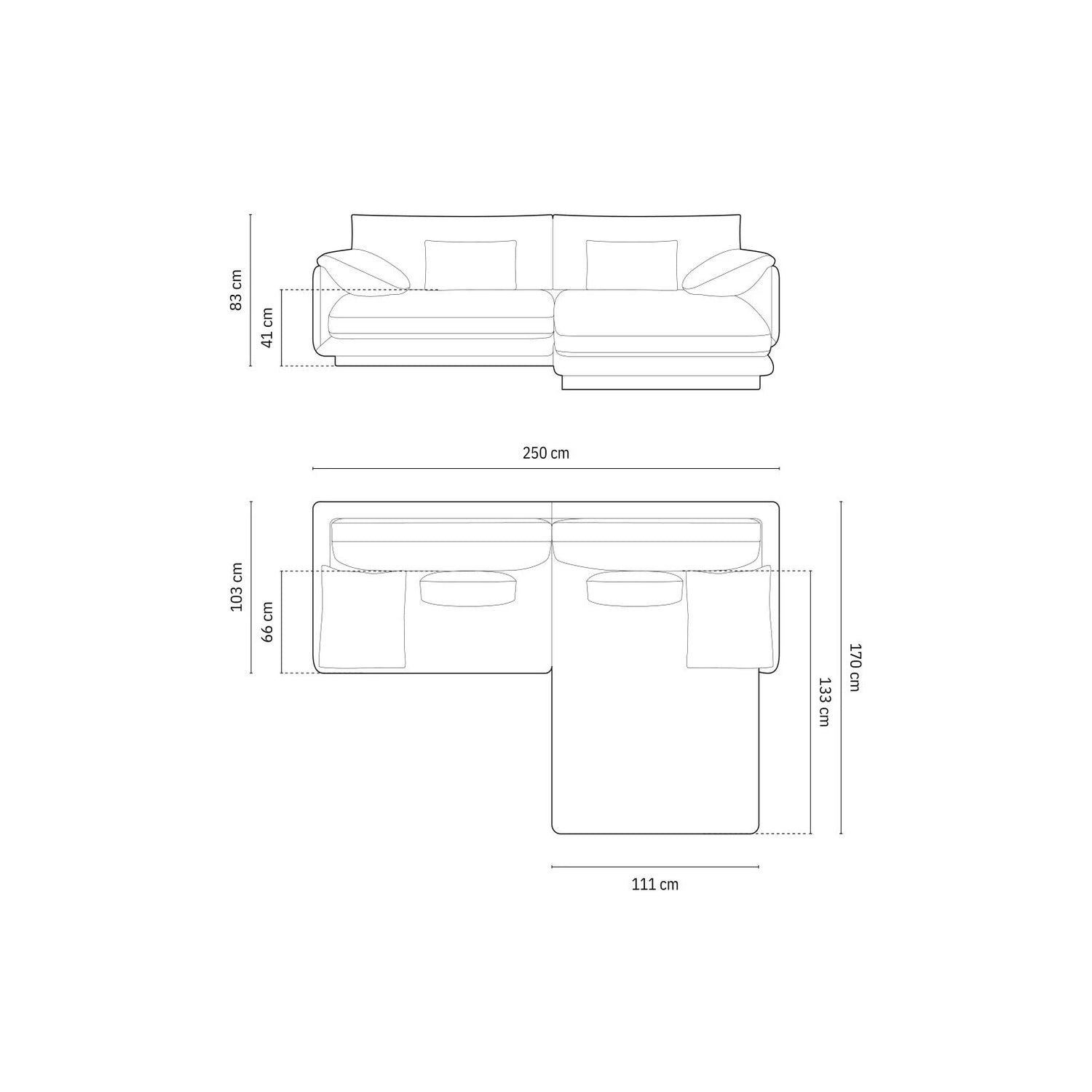 Torino Ecksofa, Rechte Seite, aus Samt (CasEbo) in Ebony, 250x170 cm – Bild 2