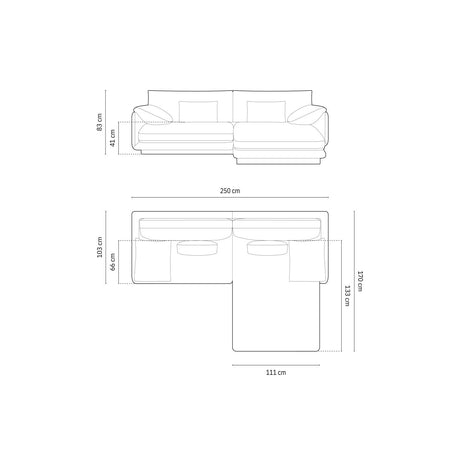 Torino Ecksofa, Rechte Seite, aus Samt oder Strukturstoff, 250x170 cm – Bild 2