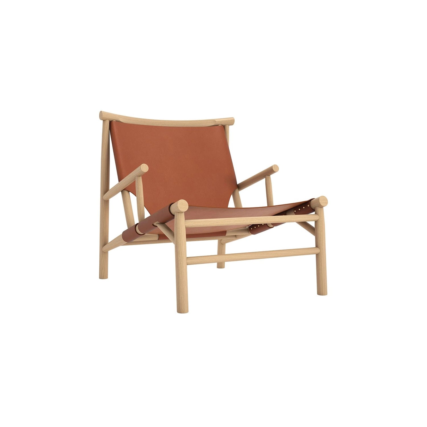 Sessel Samurai aus Massivholz Eiche und Sattelleder in Natur Brandy, 66×83×75 cm – Bild 1