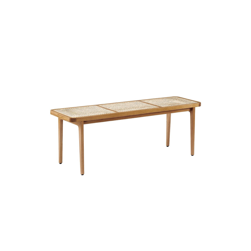 Sitzbank Le Roi aus Massivholz Esche und Rattan in Natur, 120×35×42 cm – Bild 1