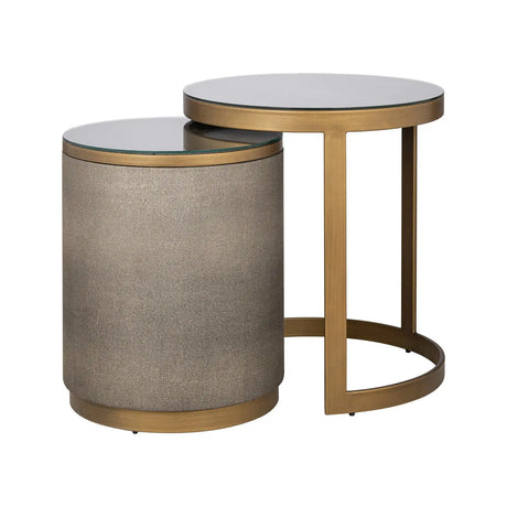 Beistelltisch Bloomville mit Glas aus Eichenfurnier in brass shagreen 2er-Set von Richmond Interiors – Produktbild 1