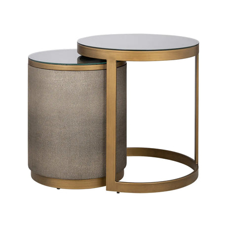 Beistelltisch Bloomville mit Glas aus Eichenfurnier in brass shagreen 2er-Set von Richmond Interiors – Produktbild 2