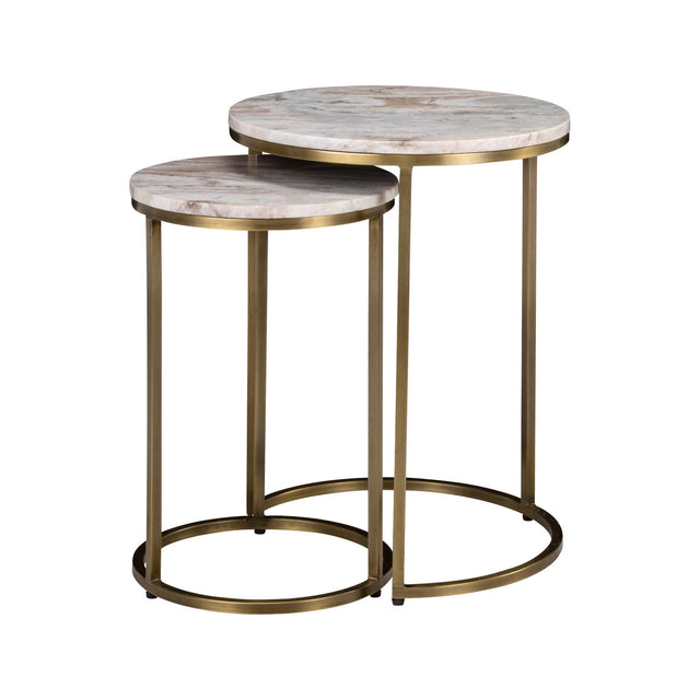 Beistelltisch Bottega aus Toronto-Marmor und Eisen in blush beige als 2er-Set, 45x45x58 cm von Richmond Interiors – Bild 1