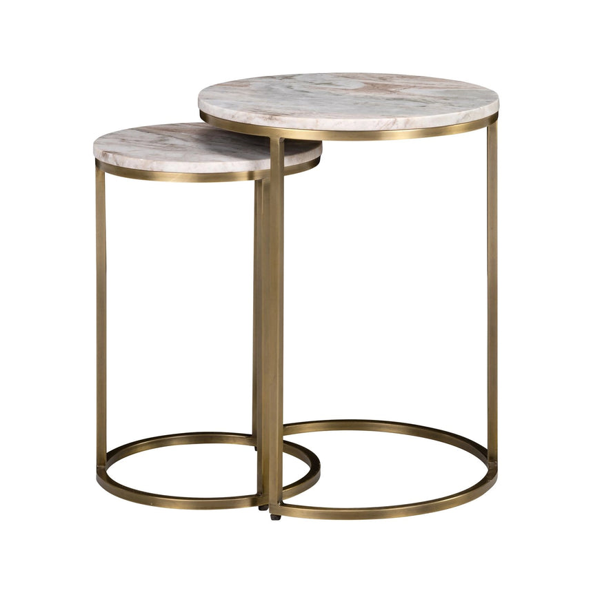 Beistelltisch Bottega aus Toronto-Marmor und Eisen in blush beige als 2er-Set, 45x45x58 cm von Richmond Interiors – Bild 2