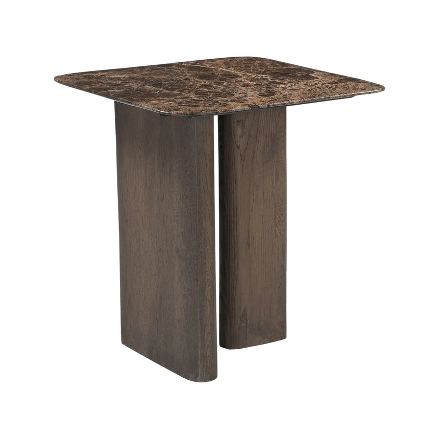 Beistelltisch Castello aus Eichenholz mit Emperador-Marmorplatte in rauchanthrazit, 50x50x55 cm von Richmond Interiors – Bild 1