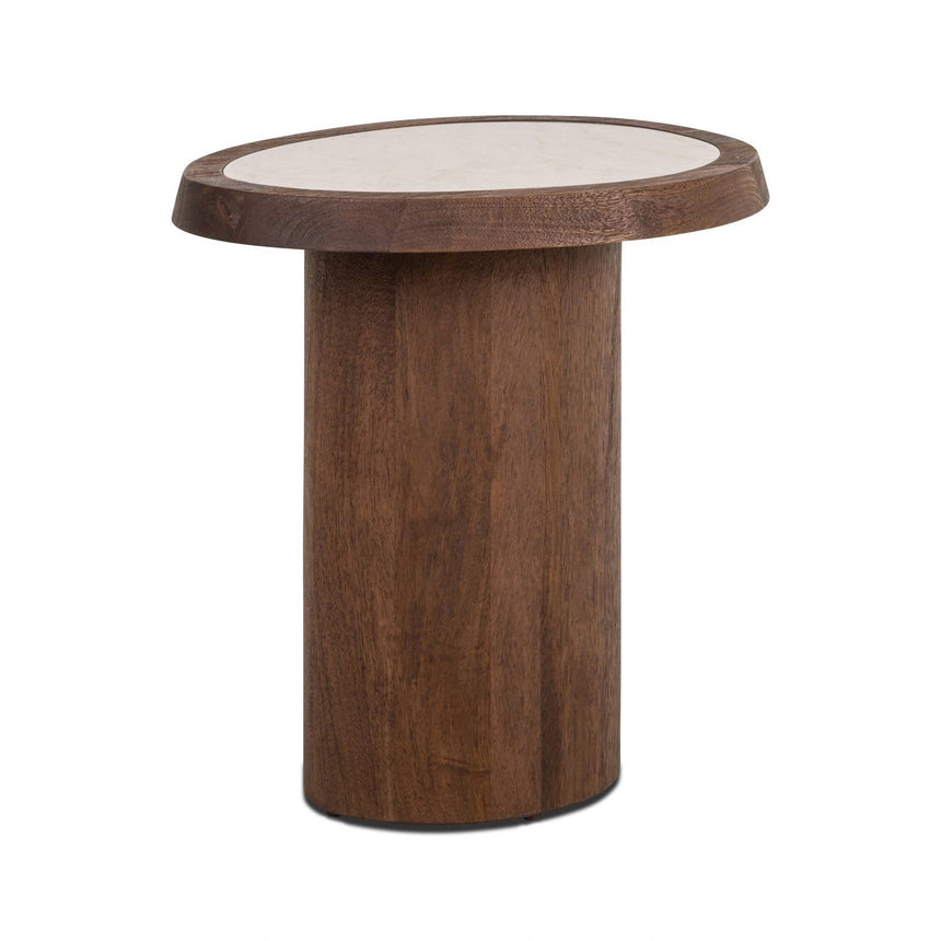 Beistelltisch Melrose aus Botticino-Marmor und Mangoholz in spicebrown, 50x39x51 cm von Richmond Interiors – Produktbild 1