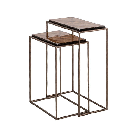 Beistelltisch Villano aus Eisen und Glas in bronze als 2er-Set, 46x23x55 cm von Richmond Interiors – Bild 1