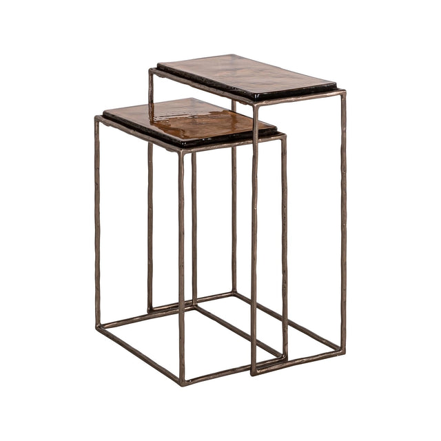 Beistelltisch Villano aus Eisen und Glas in bronze als 2er-Set, 46x23x55 cm von Richmond Interiors – Bild 1