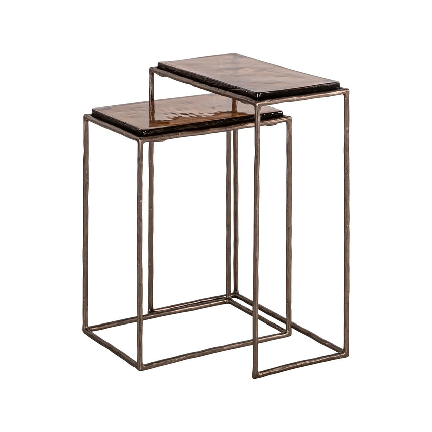 Beistelltisch Villano aus Eisen und Glas in bronze als 2er-Set, 46x23x55 cm von Richmond Interiors – Bild 2