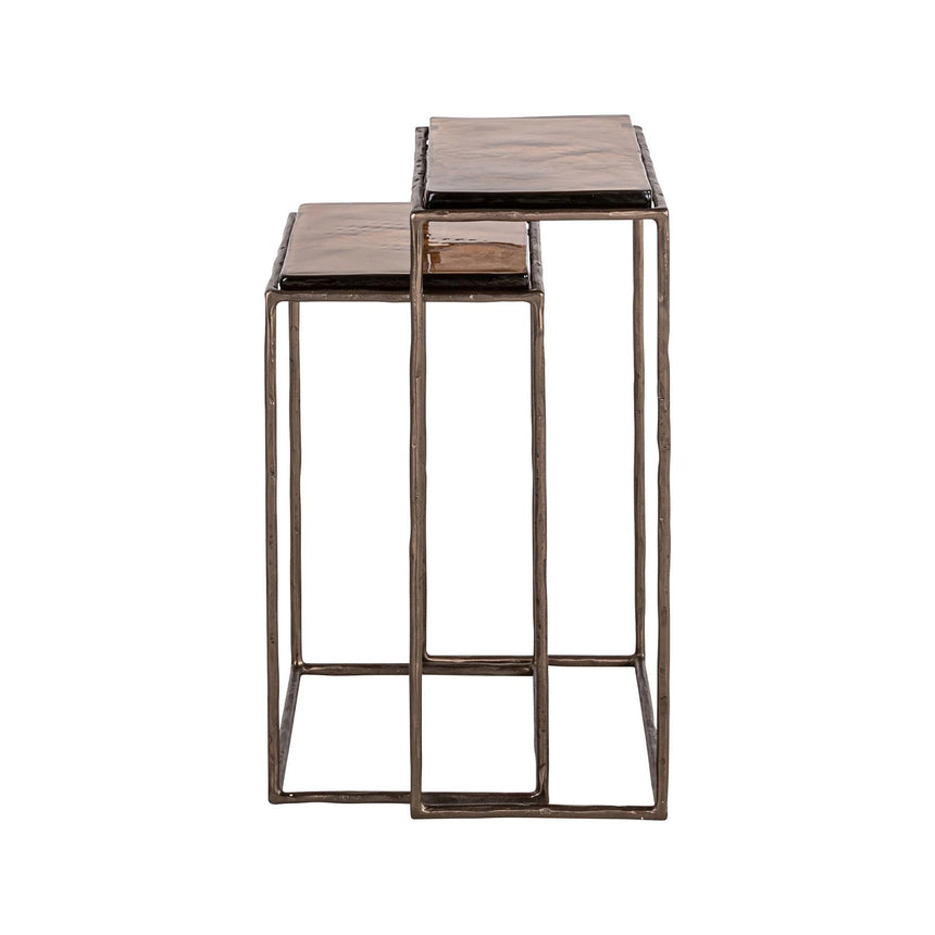 Beistelltisch Villano aus Eisen und Glas in bronze als 2er-Set, 46x23x55 cm von Richmond Interiors – Bild 4
