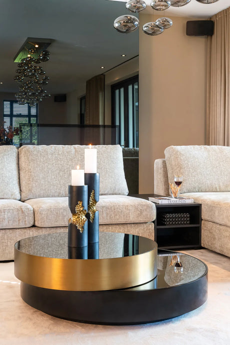 Couchtisch Alexander Jones (Slice) in schwarz/gold, 112x112x35 cm von Richmond Interiors – Produktbild 3