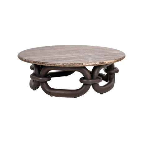Couchtisch Chainey aus Travertin und Mangoholz in aschbraun, 110x110x35 cm von Richmond Interiors – Bild 1