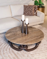 Couchtisch Chainey aus Travertin und Mangoholz in aschbraun, 110x110x35 cm von Richmond Interiors – Bild 5