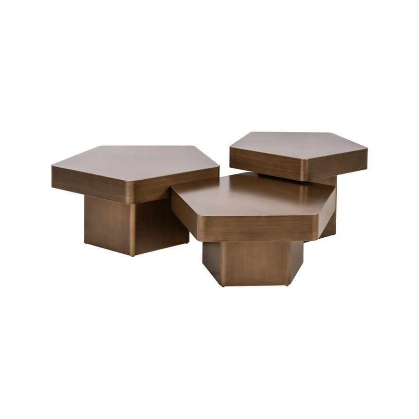 Couchtisch Hexa aus Eisen in brushed gold als 3er-Set von Richmond Interiors – Bild 1