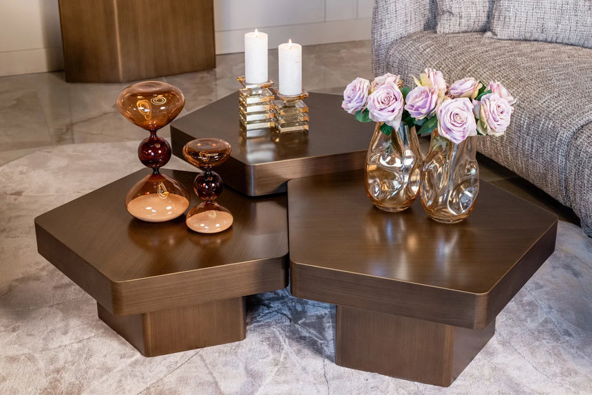 Couchtisch Hexa aus Eisen in brushed gold als 3er-Set von Richmond Interiors – Bild 14