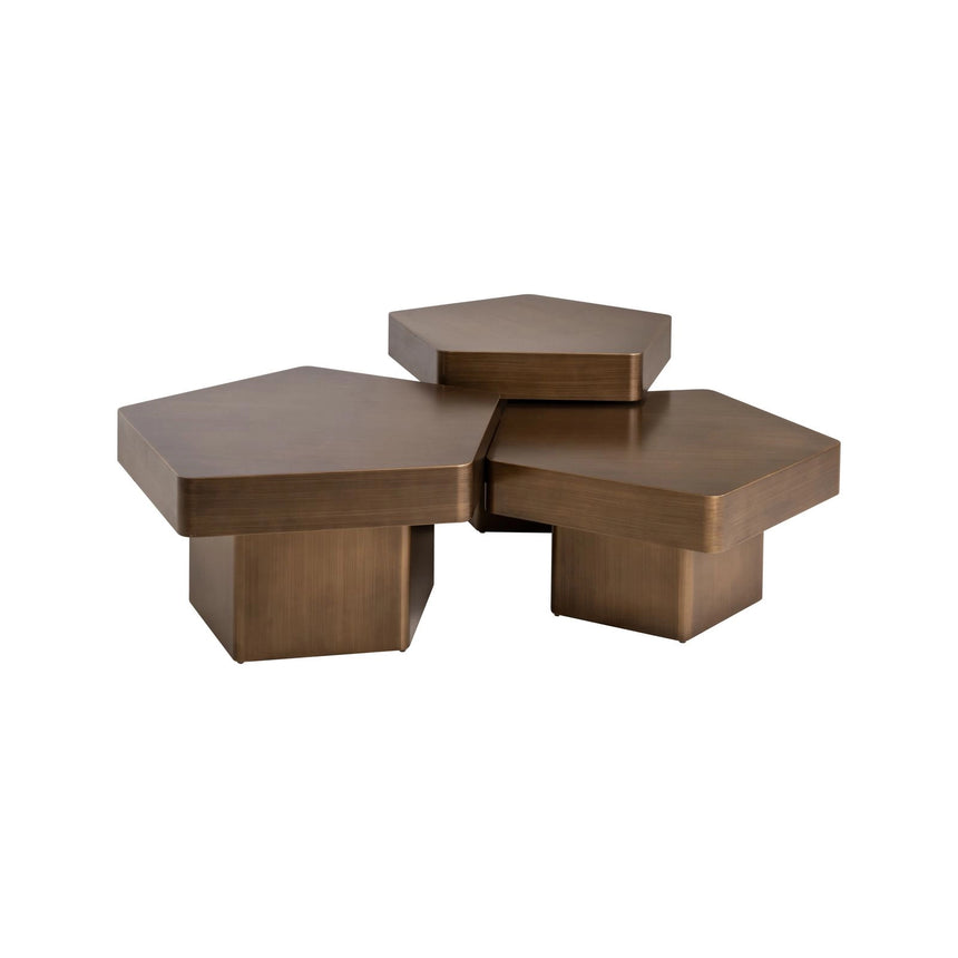 Couchtisch Hexa aus Eisen in brushed gold als 3er-Set von Richmond Interiors – Bild 3