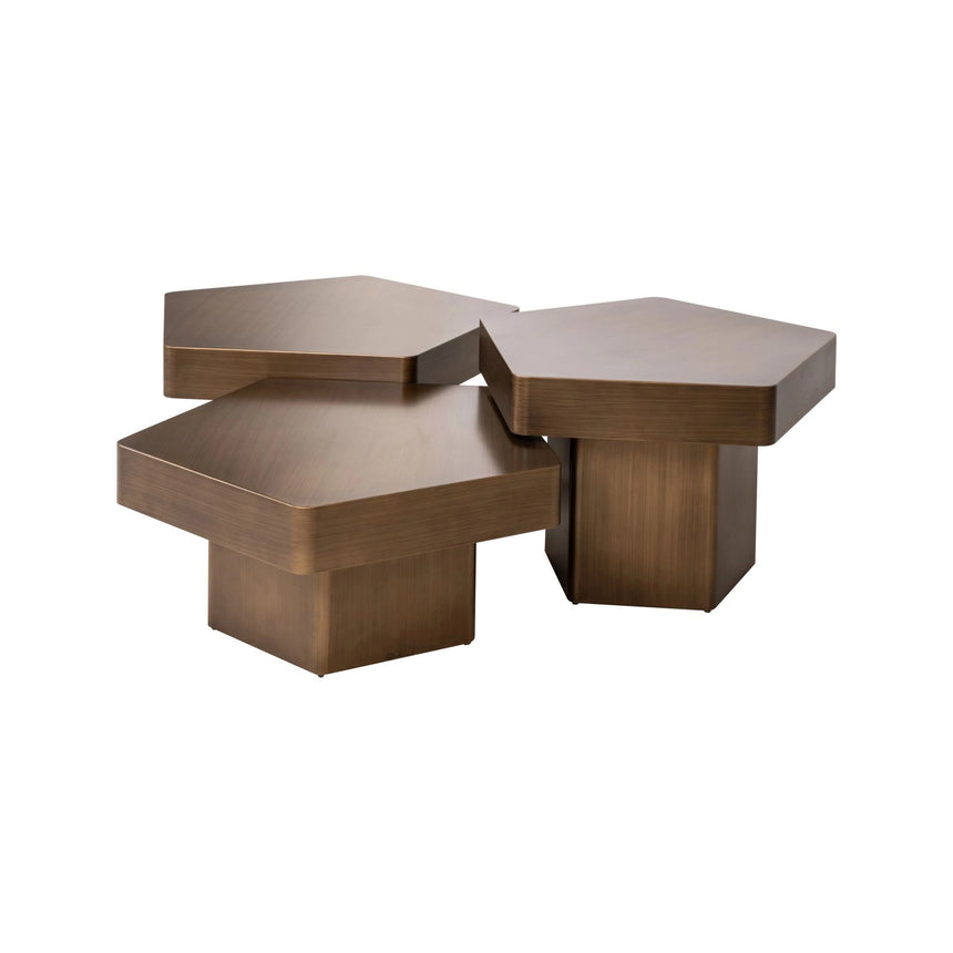 Couchtisch Hexa aus Eisen in brushed gold als 3er-Set von Richmond Interiors – Bild 4