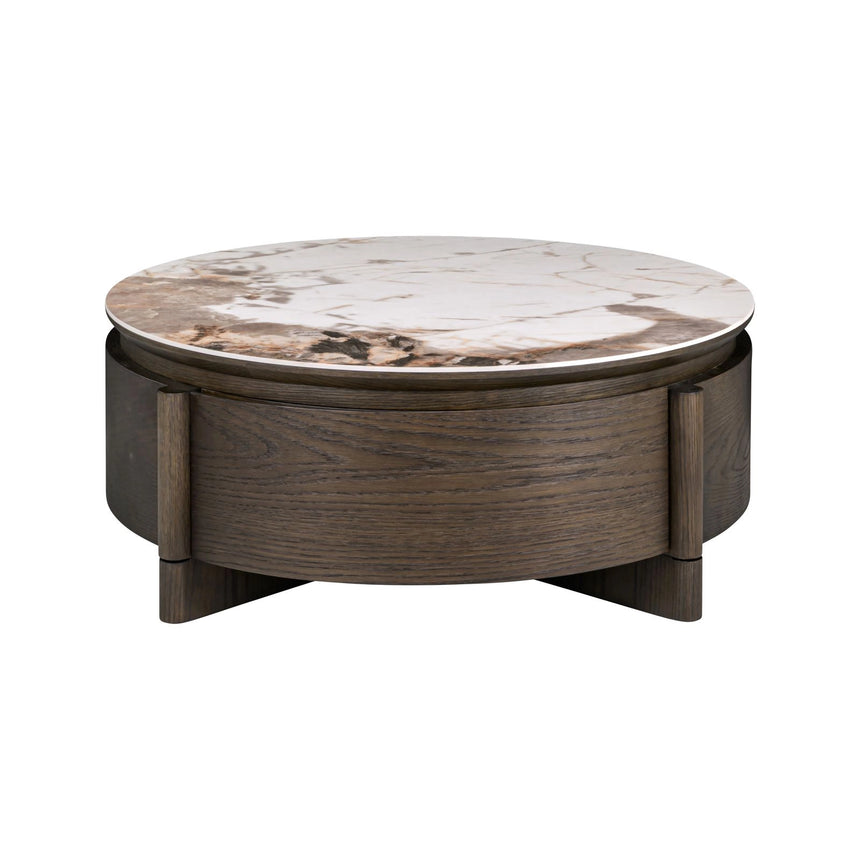 Couchtisch Langford mit 1 Schublade, Eichenfurnier und Keramik in braun, 90x90x35 cm von Richmond Interiors – Bild 2