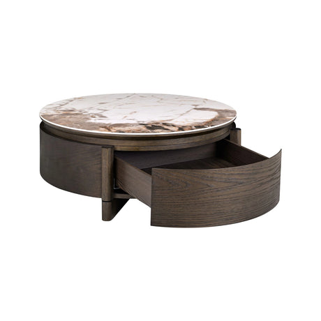 Couchtisch Langford mit 1 Schublade, Eichenfurnier und Keramik in braun, 90x90x35 cm von Richmond Interiors – Bild 3