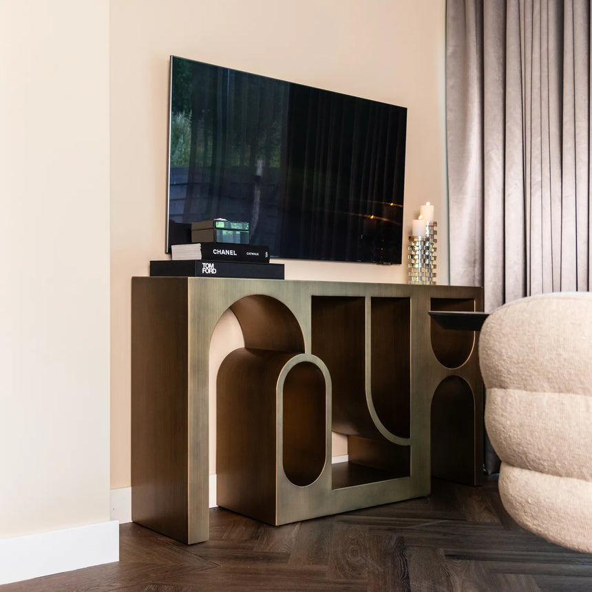 Konsolentisch Alexander Jones aus Eisen in brushed gold (Lugano), 150x36x86 cm von Richmond Interiors – Bild 2
