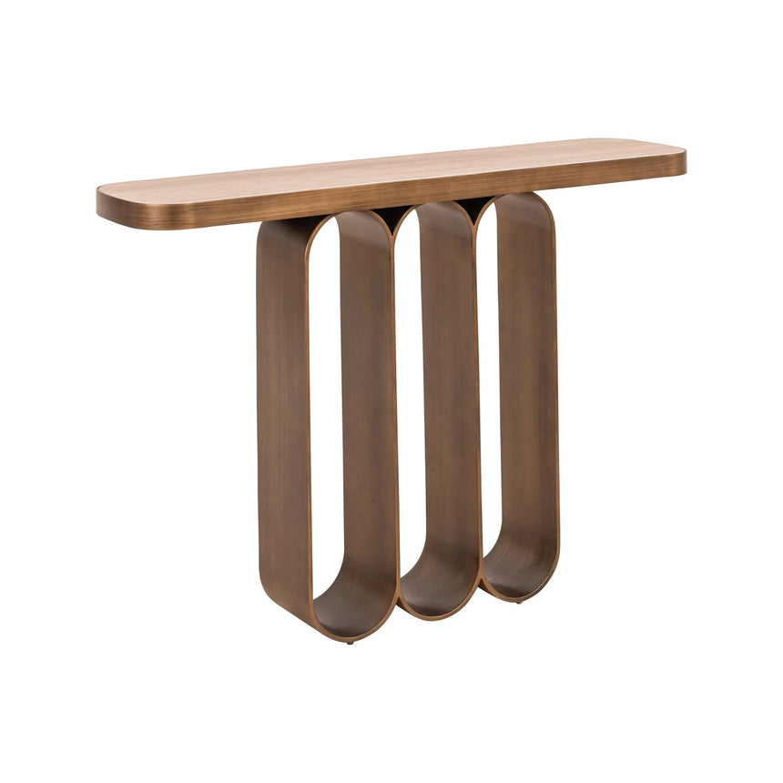 Konsolentisch Locarno aus Eisen und glasierter Keramik in brushed gold, 120x31x84 cm von Richmond Interiors – Bild 1