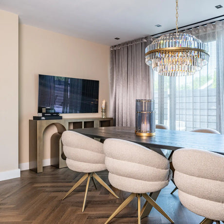 Kronleuchter Desire in brushed gold aus Eisen und Kristall, 65x65x38 cm von Richmond Interiors – Produktbild 3